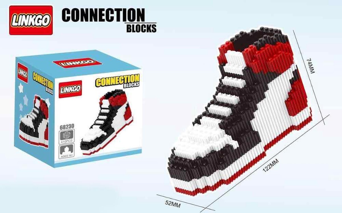 Linkgo Connection Blocks - Sneaker (Rood/Wit/Zwart) | Speelgoed voor kinderen jongens meisjes | lego technic, lego friends, lego city, lego ninjago, lego creator | Nike Air Jordan 1 | Cadeau Kindercadeau